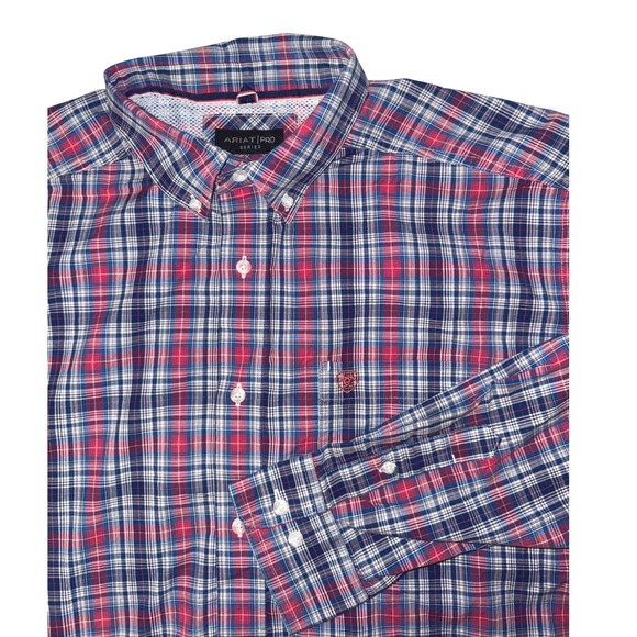 Ariat Other - Ariat Pro Series Mens Red Blue Plaid Button Down Long Sleeve Shirt XL